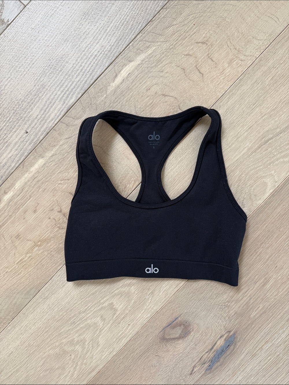 Alo Black Ribbed Racerback Sports Bra Small